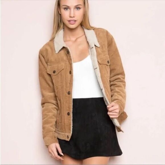 JOHN GALT Brandy Melville Corduroy Sherpa Trucker Jacket - Picture 1 of 9